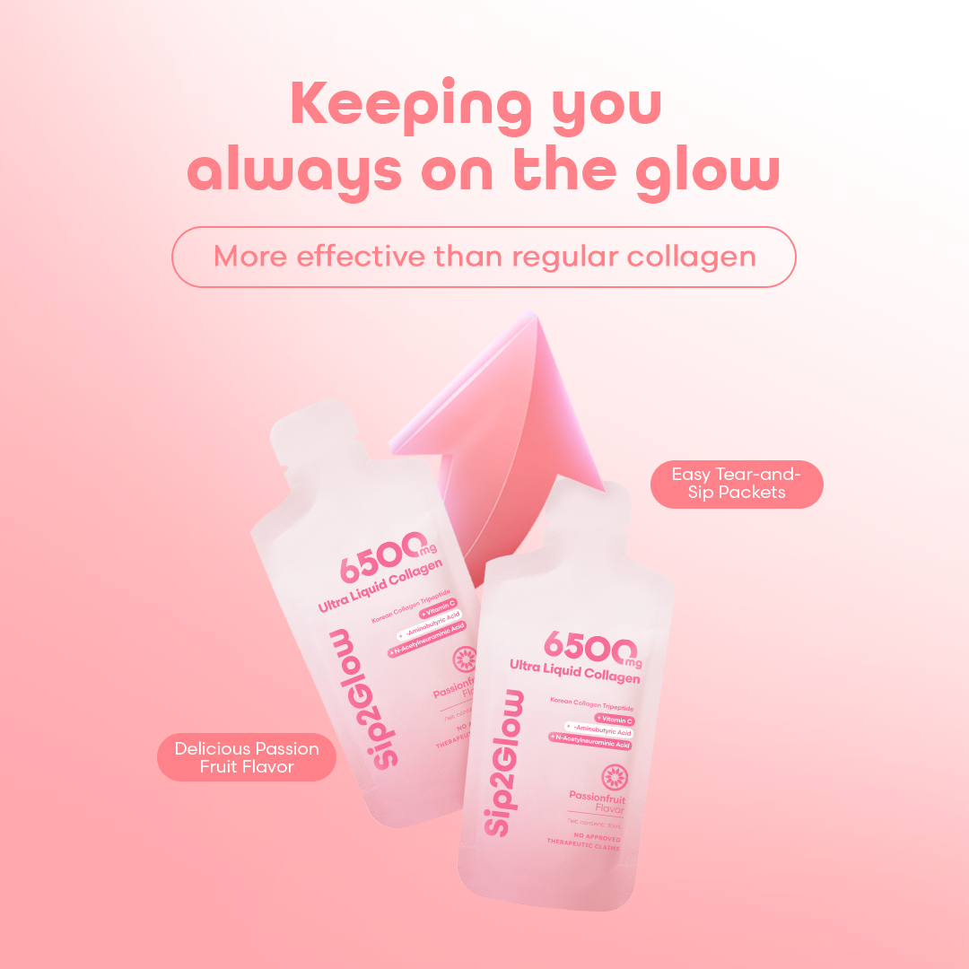Sip2Glow Ultra Collagen Drink - 15 Sachets Trial Pack with 6500mg Korean Collagen Tripeptide